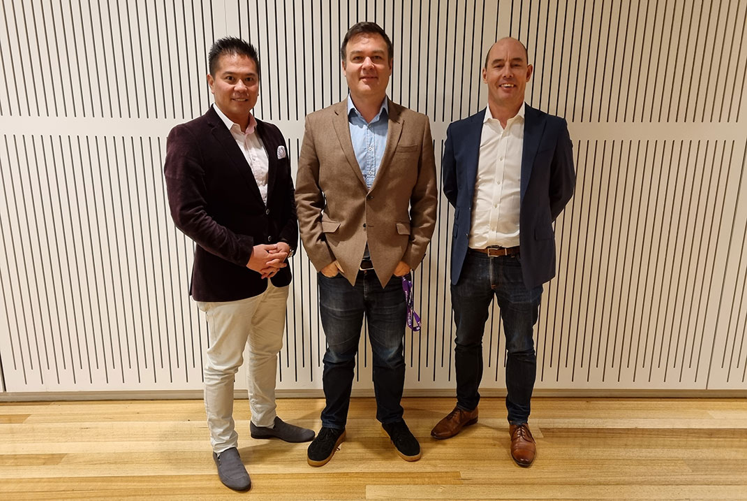 From left to right, Alex Teh (CEO, Chillisoft), Patrick Cooper ( General Manager Australia, Chillisoft) and Simon (VP of Sales APAC, LogRhythm)